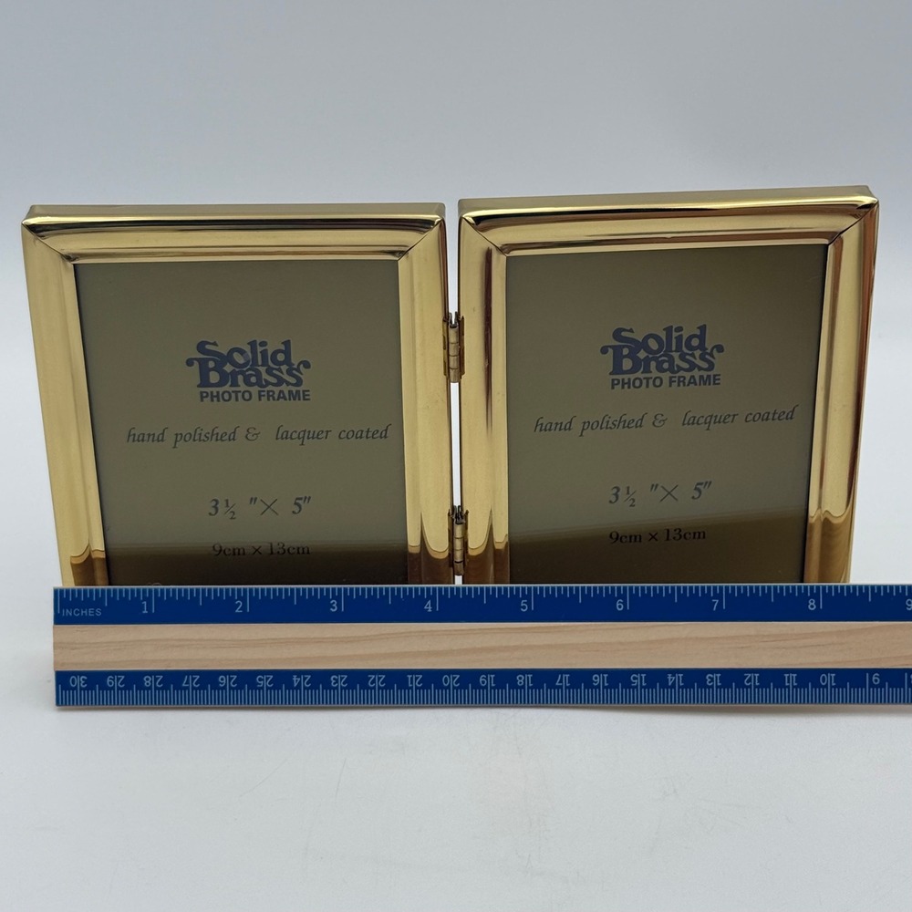 Solid Brass Double Photo Frame Hinged Folding Gold 3.5x5 Hand Polished Lacquer - Picture 4 of 5